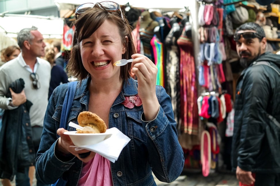 Julie enjoying an ice cream sandwich from Chin Chin Labs, serving some of the best ice cream in London 