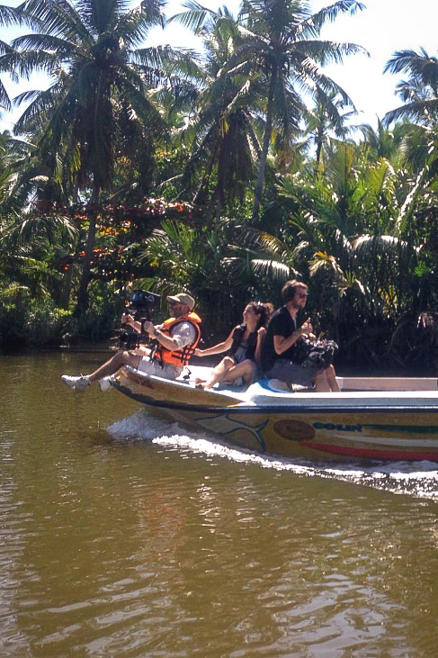 Camera crew on the boat during the Durex Do Not Disturb commercial shoot in Sri Lanka