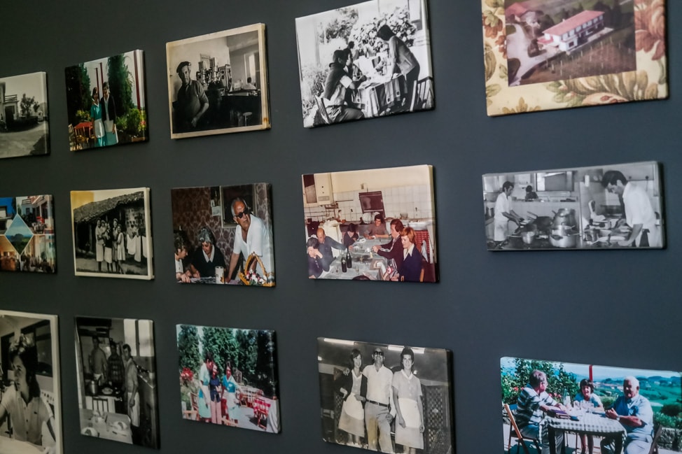 the wall of family photos at the Hotel San Prudentzio in Getaria, Spain