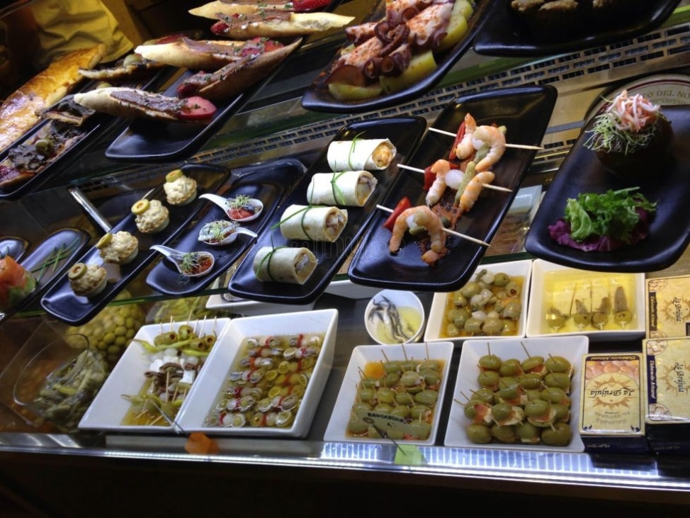 A food display at Mercat Princesa in Barcelona, Spain, one of the underrated European food markets