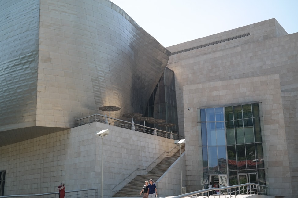 The exterior of the Guggenheim Museum Bilbao in Bilbao, Spain