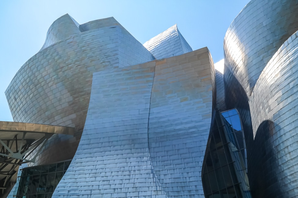 The exterior of the Guggenheim Museum Bilbao in Bilbao, Spain