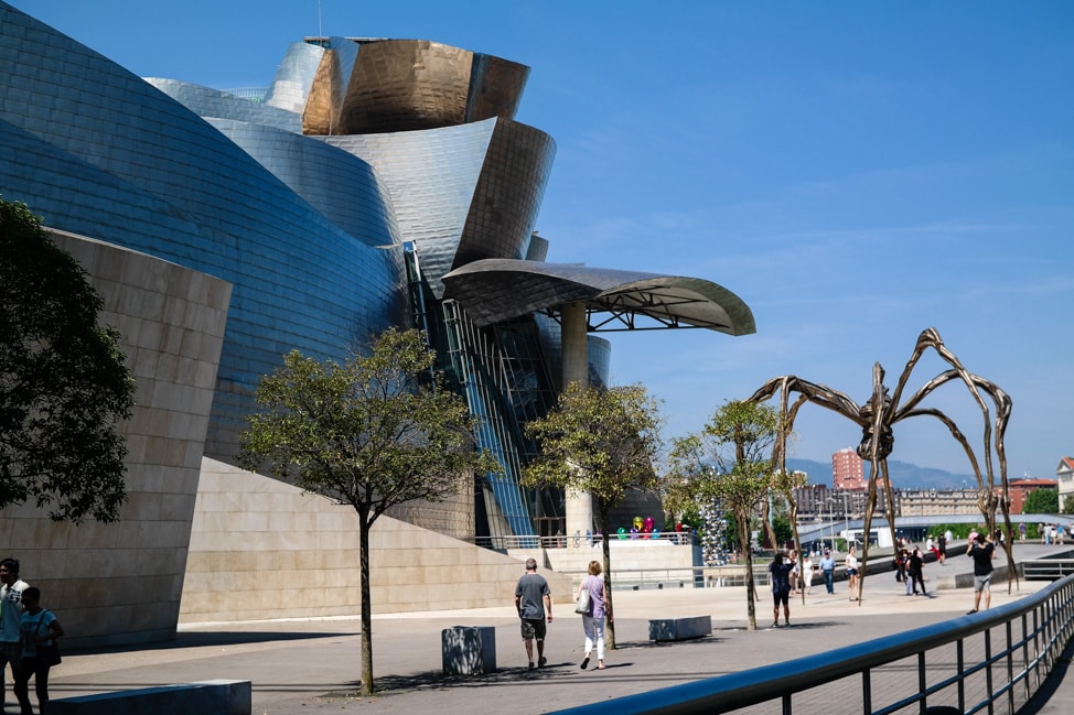 The exterior of the Guggenheim Museum Bilbao in Bilbao, Spain