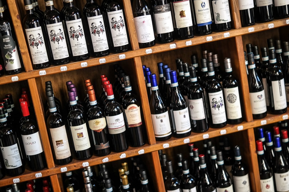 A wall full of Barolo Wine