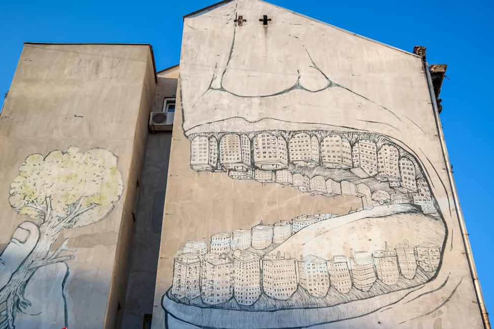 belgrade street art: famous mouth