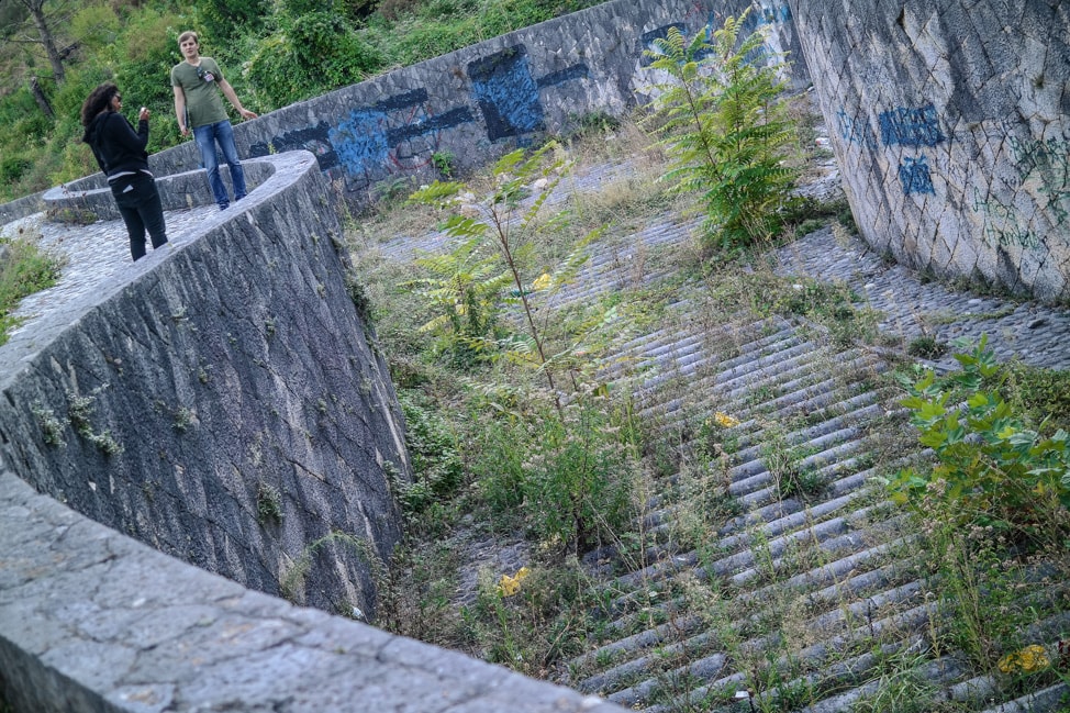 Mostar Bosnia: the now empty fountain of Partisan Park
