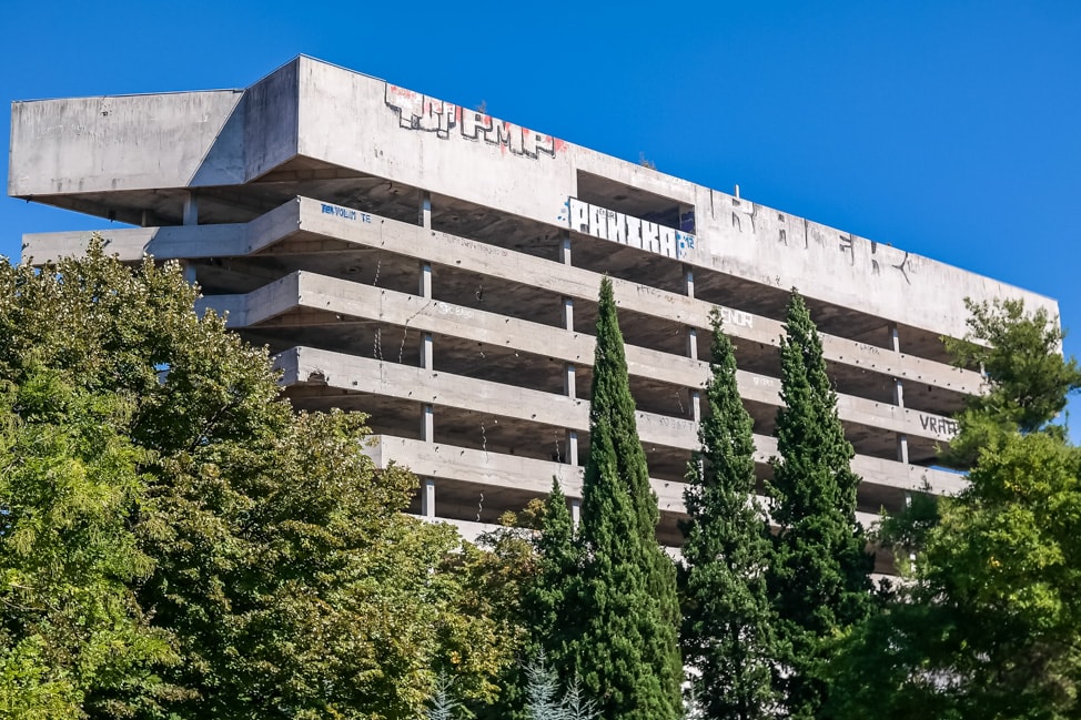 Mostar sniper tower: The former bank building that was used