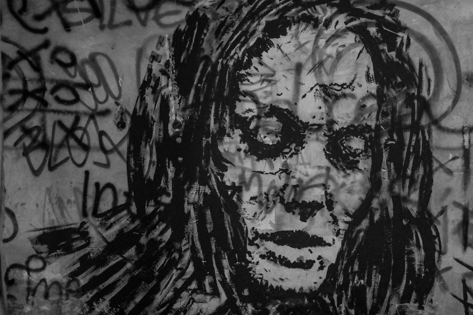 Mostar sniper tower: more graffiti inside the building