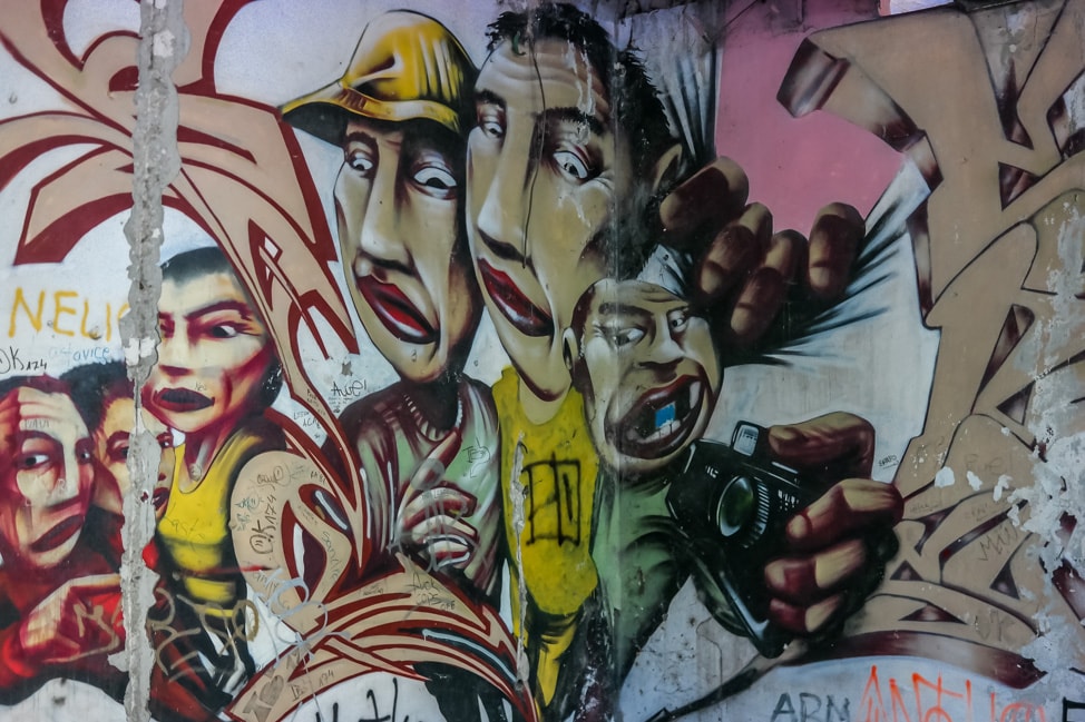 Mostar sniper tower: more graffiti inside the building