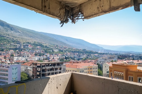 Mostar sniper tower: view from the 7th floor