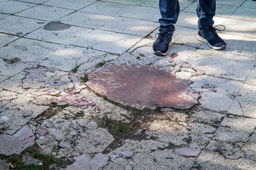 Sarajevo Bosnia: rose symbol marking a bomb site