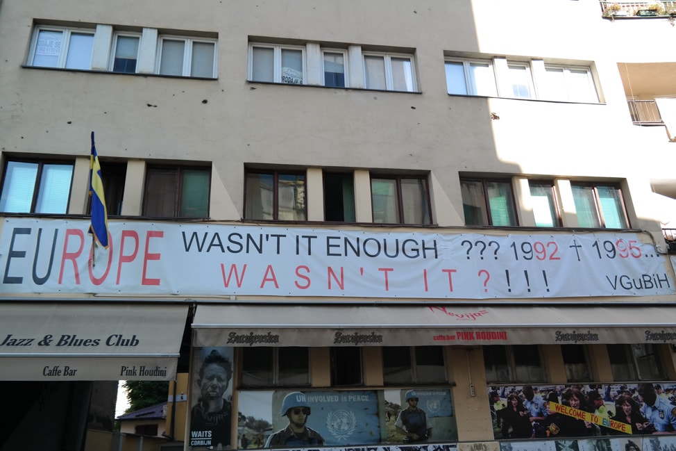 Sarajevo Bosnia: banner in city center