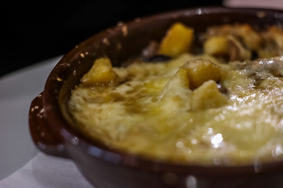 Assisi, Italy: a potato and cheese fondue with truffles