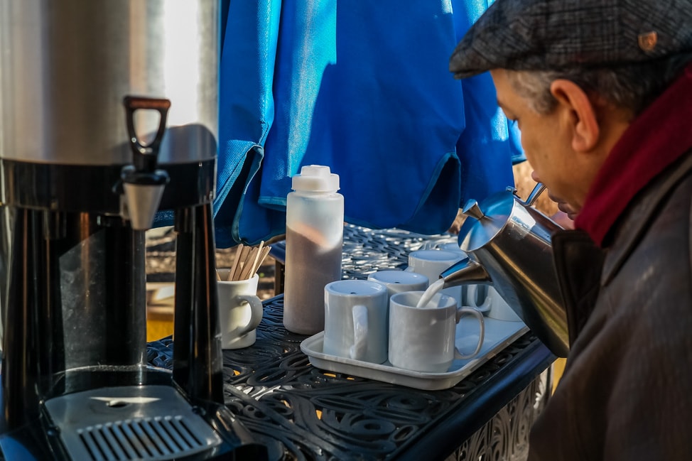 The best West Asheville breakfast: the free coffee for those waiting for a table at the Sunny Point Cafe
