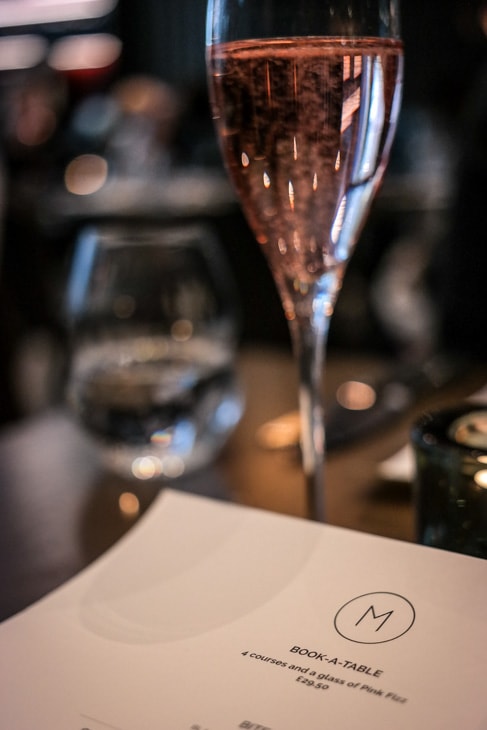 Glass of pink fizz at M Threadneedle Street