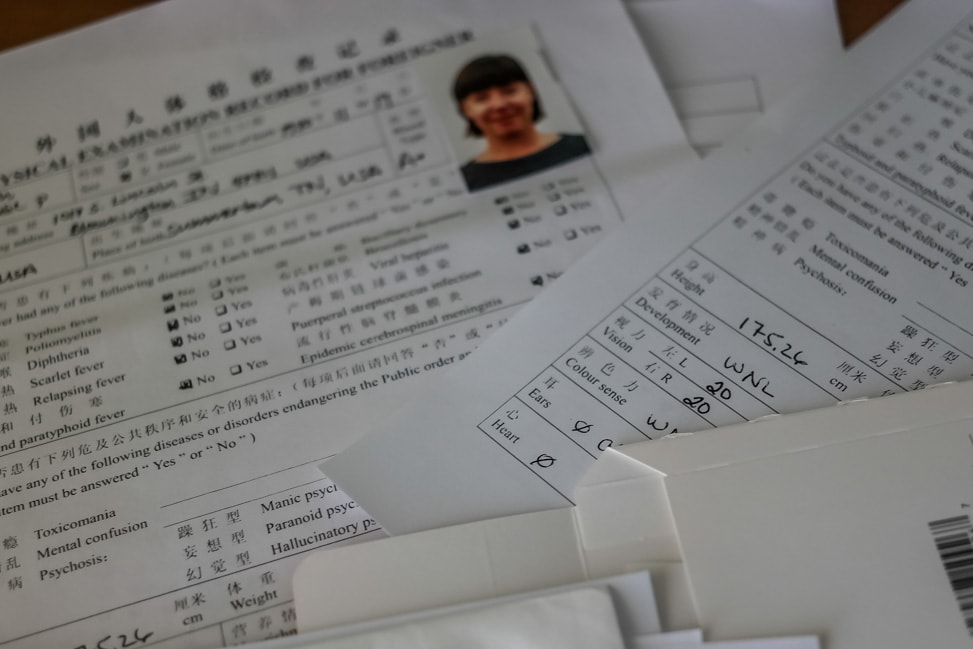 chinese visa application process the health check paperwork to ensure we don't have the plague